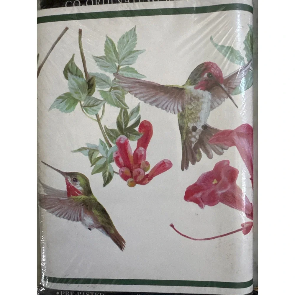 Vintage Colormate Hummingbird Floral Wall Border Sears Pre-Pasted 75ft-5 Rolls
